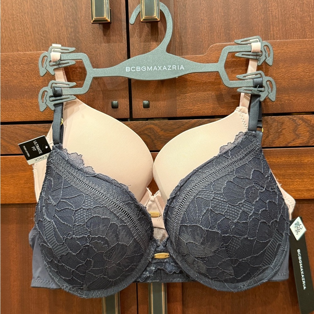 BCBGMaxAzria NWT 2Pk Black Lace & Pink Ultimate Fit Push Up Bras (I071)